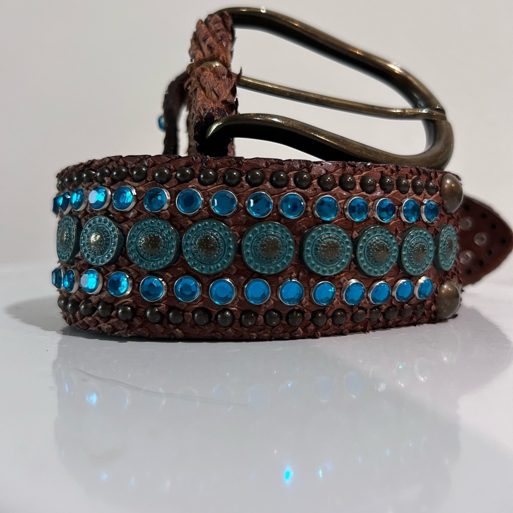 NANNI Italy Genuine Python Turquoise Studded Belt • Boho Western Artisan 90/36